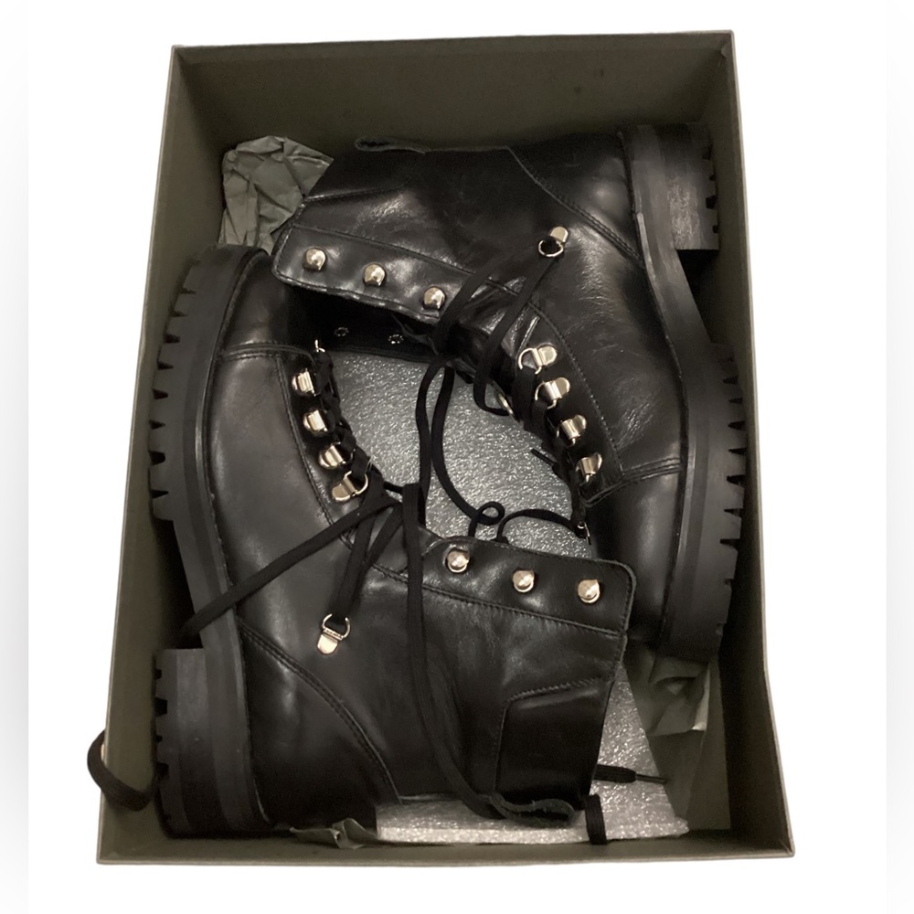 NWT All Saints Franka Leather Hiking Combat Boots in Black Size 9 - Picture 6 of 16